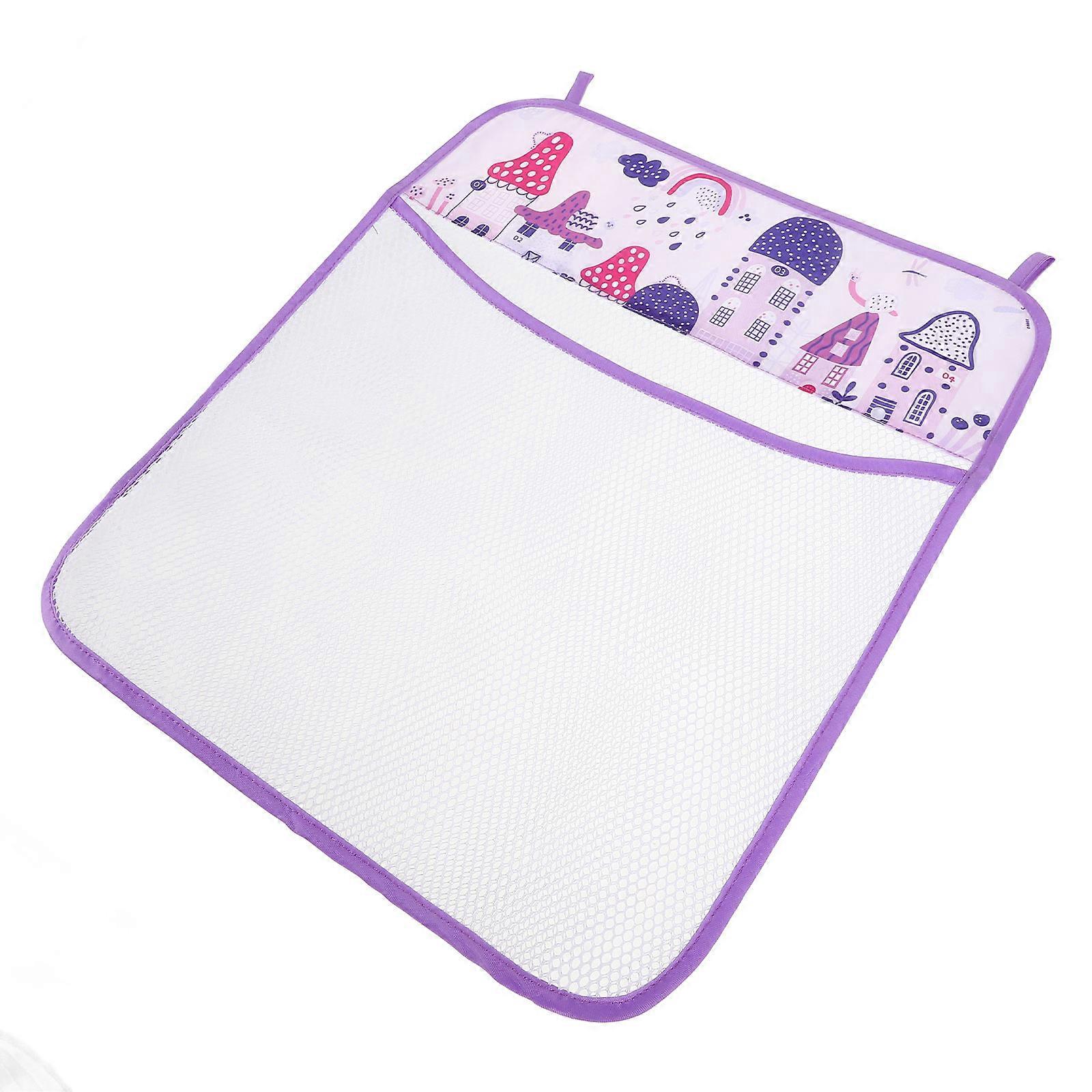 Hanging Mesh Bath Organizer Storage Bag Wall Mounted Quick Drying Space Saving Purple Cartoon Design