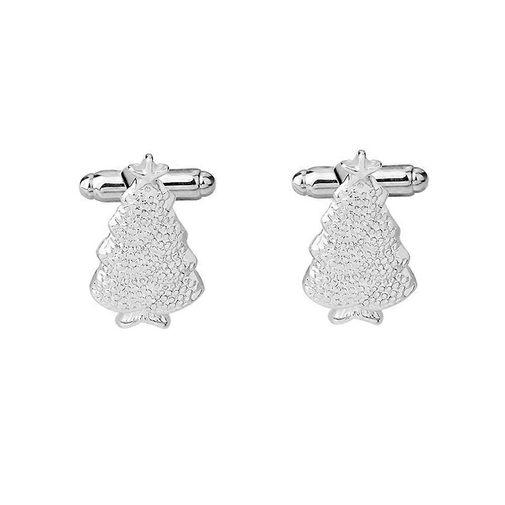 Men's Christmas Tree Cufflinks For French Shirt Button-up Accessory Silver 1 Pair