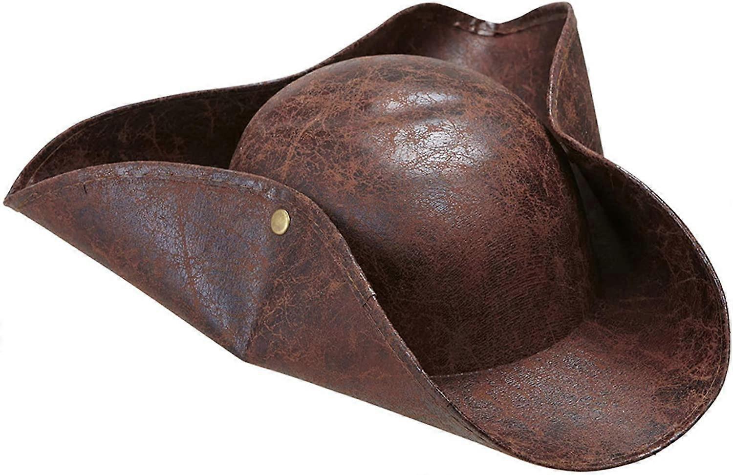 Pirate Hat Brown PU Unisex Tricorn Cap One Size Medieval Carnival Costume Accessory