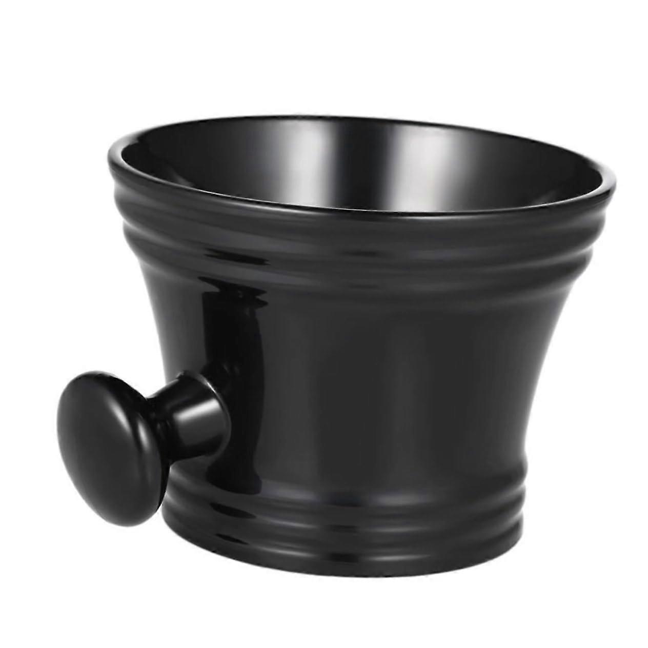 Plastic shaving soap bowl with round handle for men, durable and stylish in black for traditional shaving.