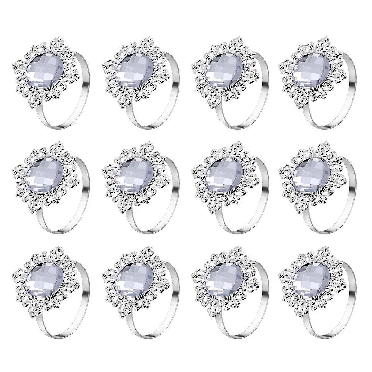 12pcs Napkin Rings Buckles Rhinestone Napkin Holder Dinning Table Setting Decorative Paper Holders Table Dinner Party Decoration Blue