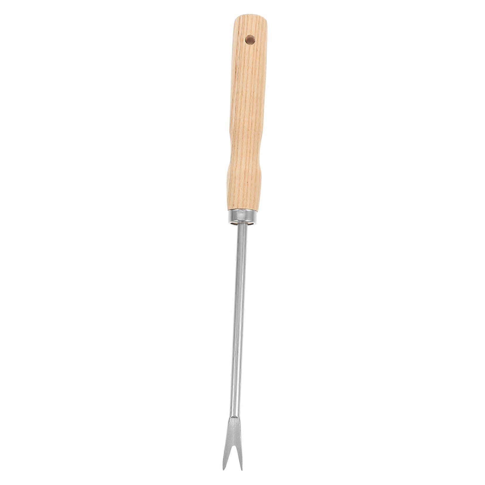 Garden tool weed puller with wooden handle, weeder for gardening, lightweight and ergonomic.