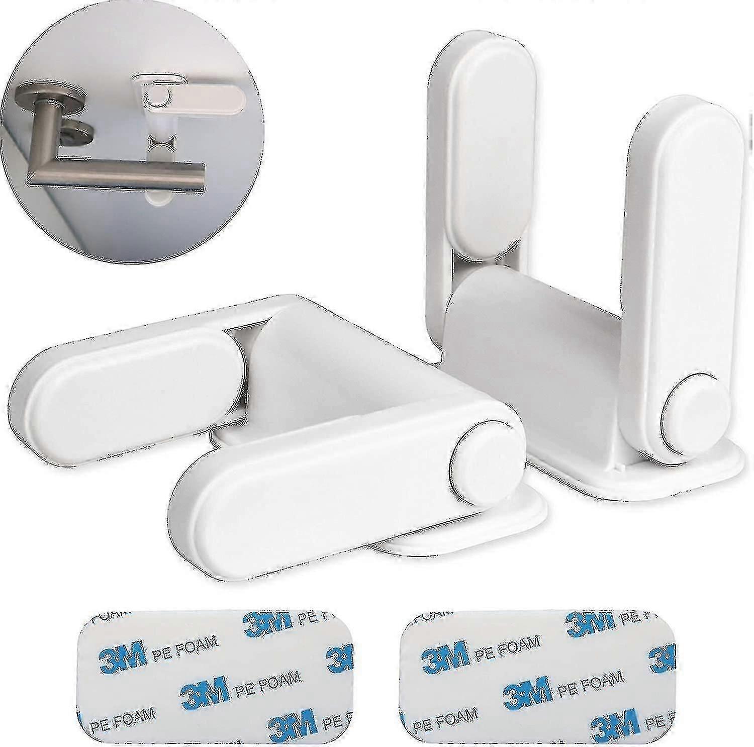 2-Pack Child Safety Door Locks - Anti-Tamper White Handle Locks with Reusable Adhesive - HE