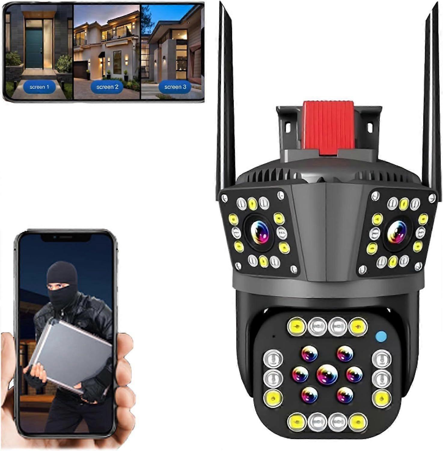 Outdoor Waterproof Wireless Wifi HD Security Camera, 6MP Auto Tracking 360 View Indoor Home Security Camera, Ip67 Waterproof, Color Night Vision -CAN