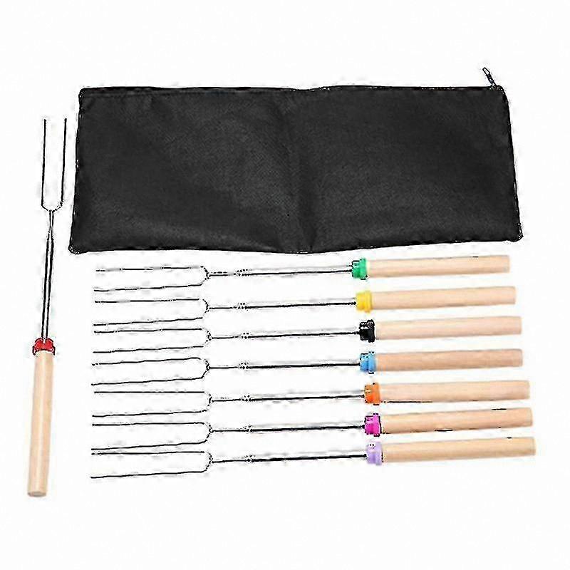 Stainless Steel Telescopic BBQ Fork with Wood Handle, 8 Color Options Skewers for Grilling