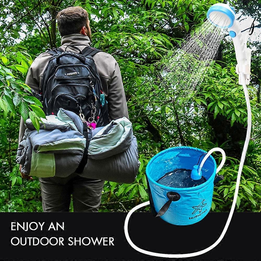 Tragbare Campingdusche mit 20L Eimer, Blau/Orange, 8,8x5,7cm Pumpe