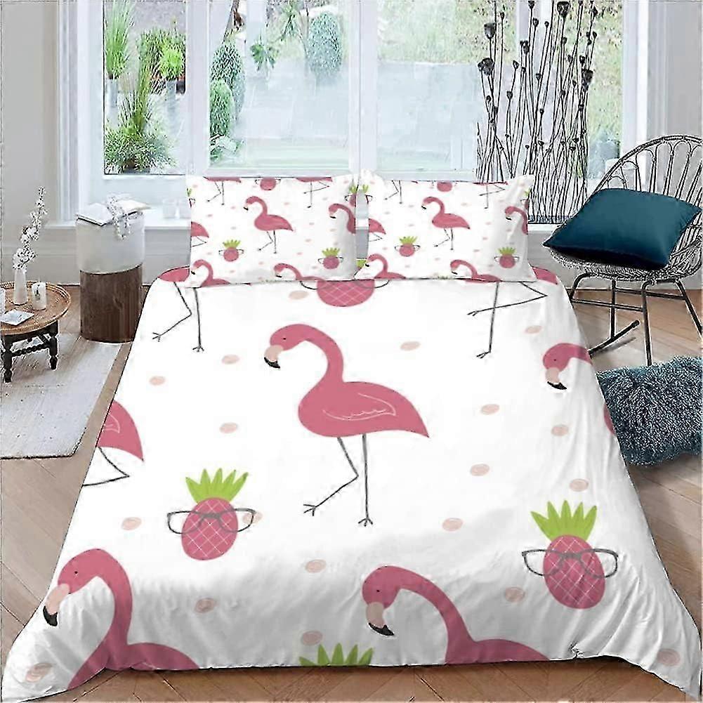 Capa Edredom 200x200 cm Bonito Flamingo Animal Bedding Set in Light and Soft 2 Pessoas com Zíper e 2 Fraschas