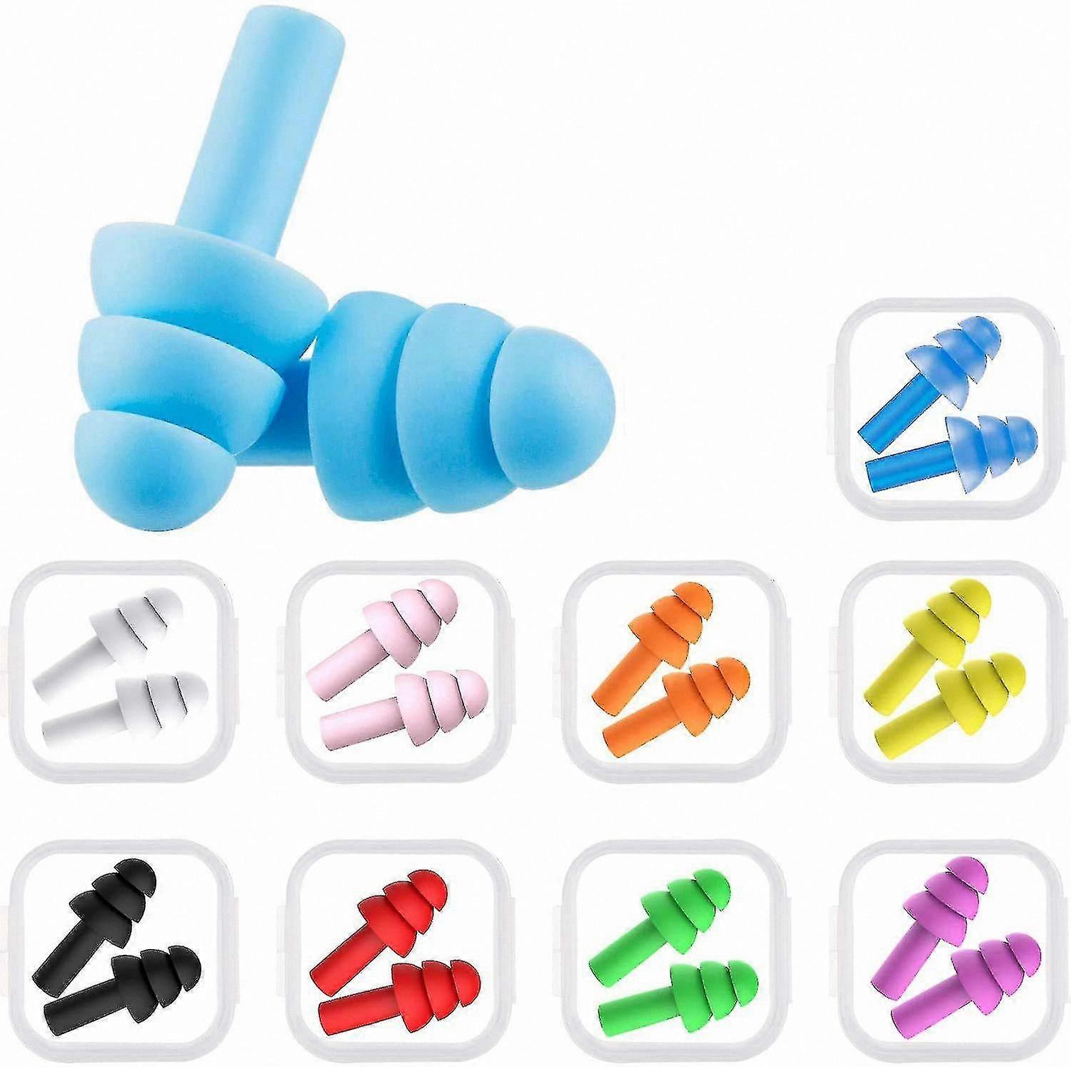 Silicone Ear Plugs for Swimming & Sleeping, Reusable Noise Reduction Ear Plugs for Adults, 10 Pairs