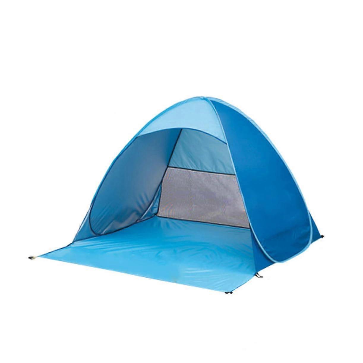 Portable Automatic Pop Up Beach Tent UV Protection Silver Coated Rugged Structure Stakes Quick Folding Sun Shelter Blue
