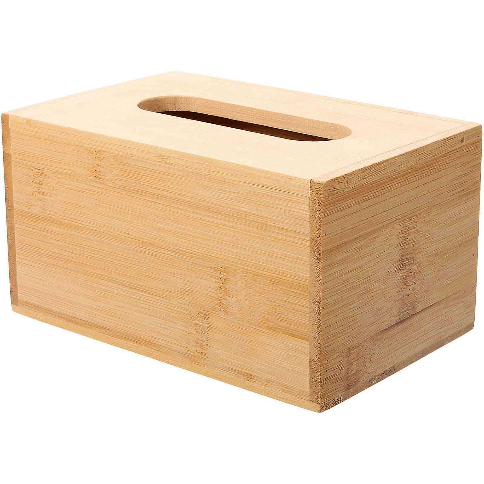 Khaki Tissue Box Cover Bamboo Tissue Box Holder for Storage Use