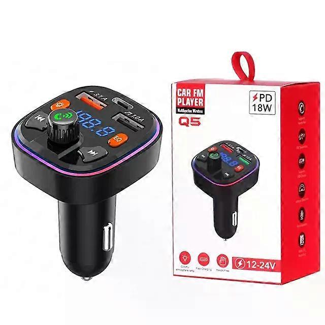 Ambient Light Car FM Transmitter Dual USB PD Type C Fast Car Charge Bluetooth 5.0 Handsfree External Microphone Car FM Modulator