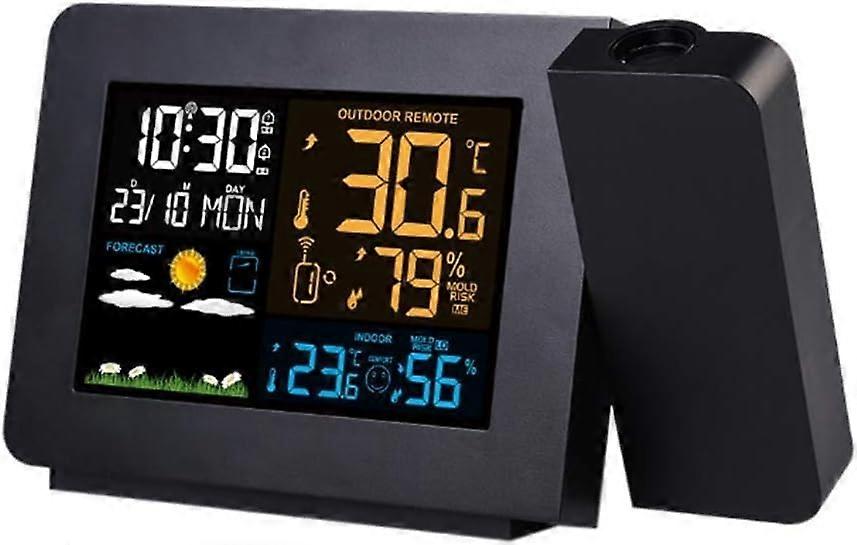 Projection Alarm Clock Weather Station, Wireless Indoor/Outdoor Thermometer Hygrometer, Dual Alarm Clocks For Bedrooms