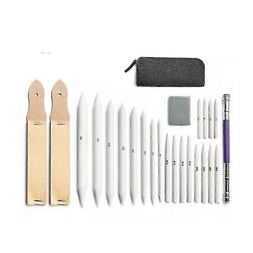 Drawing Tool Set with 24 PCS Paper Blending Stumps and Tortillions, Sandpaper and Pencil Eraser for Students