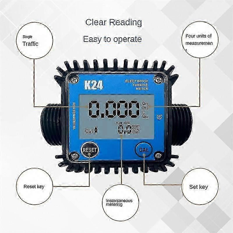 Digital Flow Meter 1-15L/min for Gasoline Oil Hydraulic Soy Water with Display