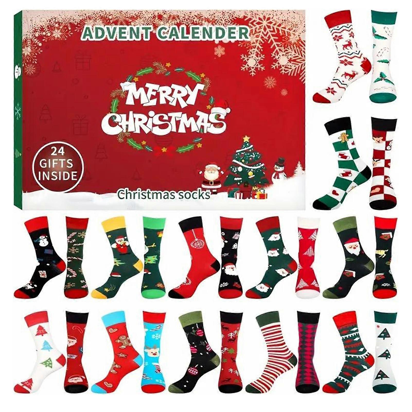 24 Pairs Xmas Sock Advent Calendar 2025 Fun, Colorful Holiday Socks for Men & Women, Perfect for Family Gatherings & Winter Mornings
