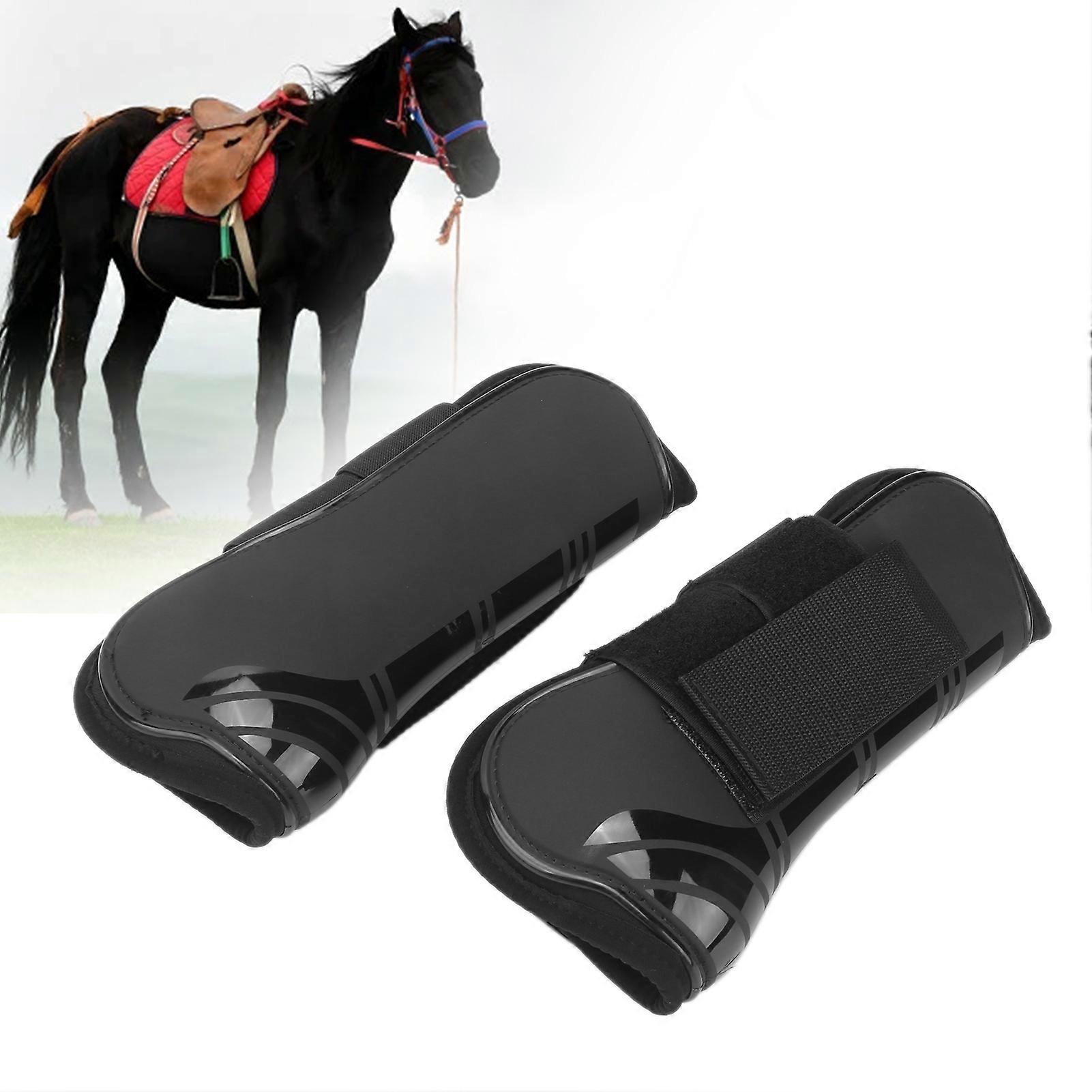 4pcs Horse Tendon Boots PU Lightweight Adjustable Black L Front