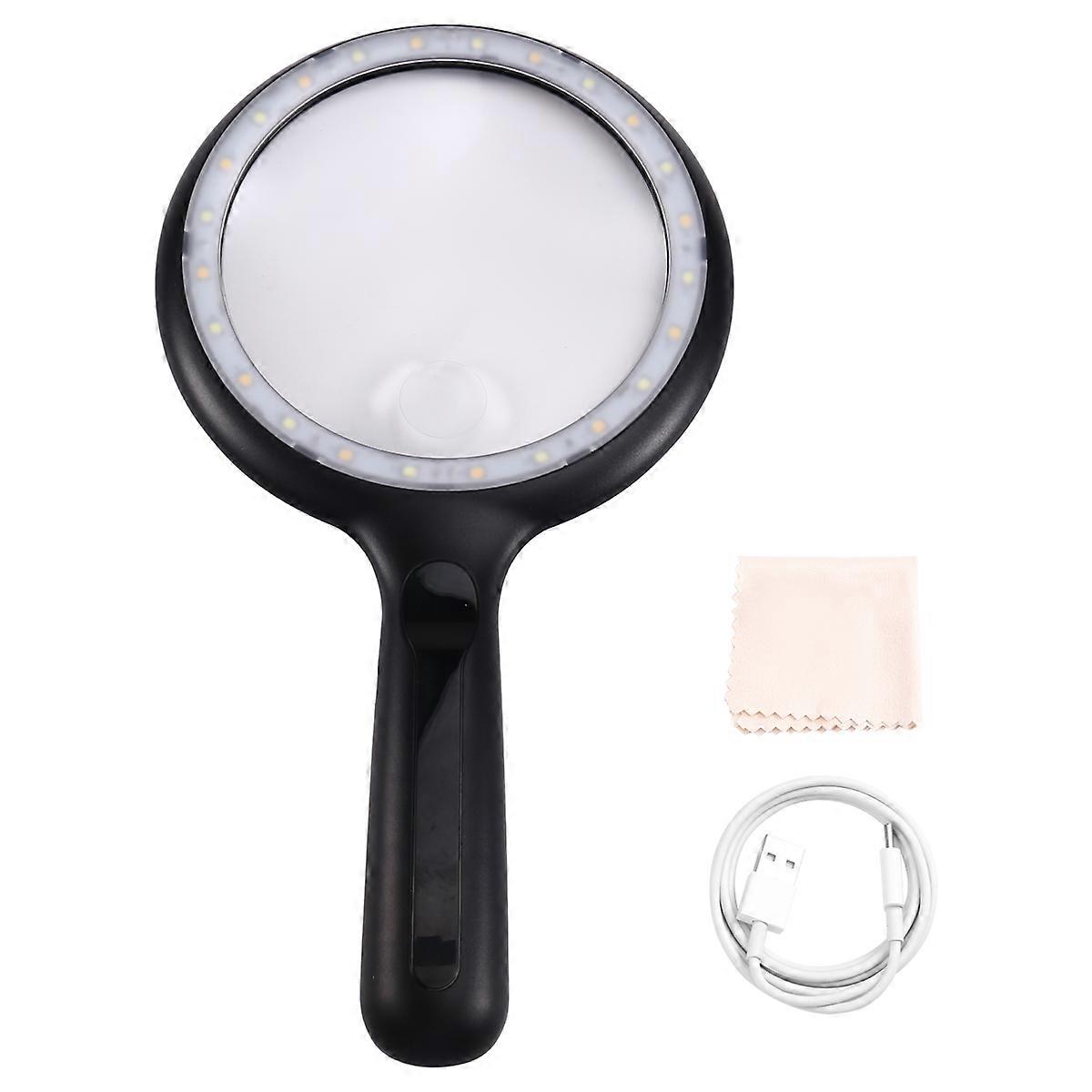 Illuminated Handheld Magnifier Rechargeable Reading Magnifying Glasses with 24 LED Light Jewelry Repair Tool for Elderly