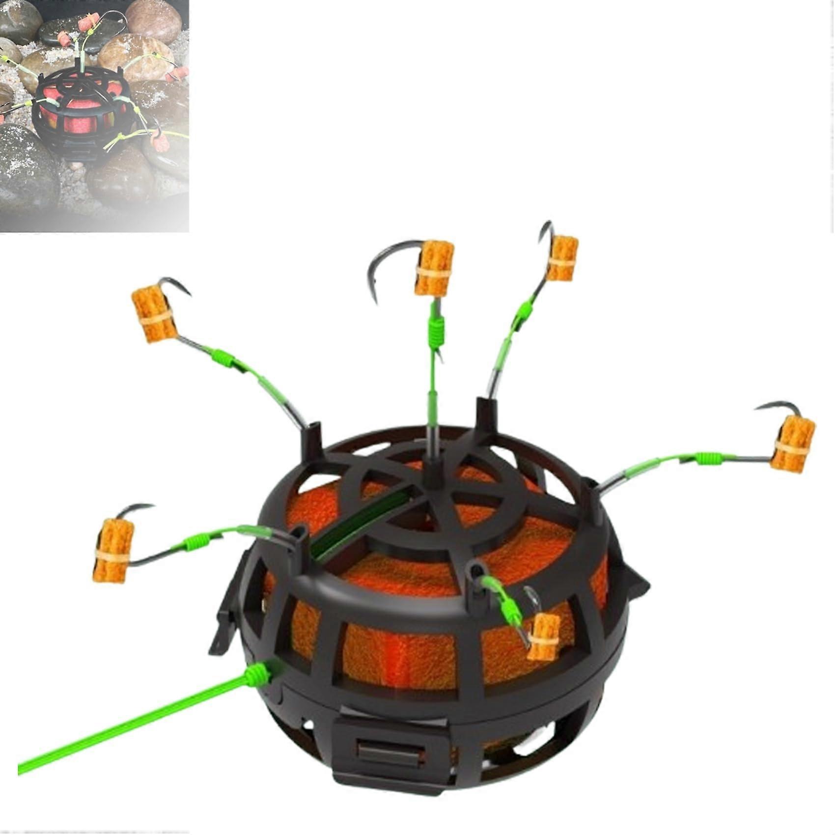 Reverse Bottom Bait Cage 360Degree Rotating Bait Cage With 6Hook Carp Feeder Rig For Beginners Outdoor Fishing