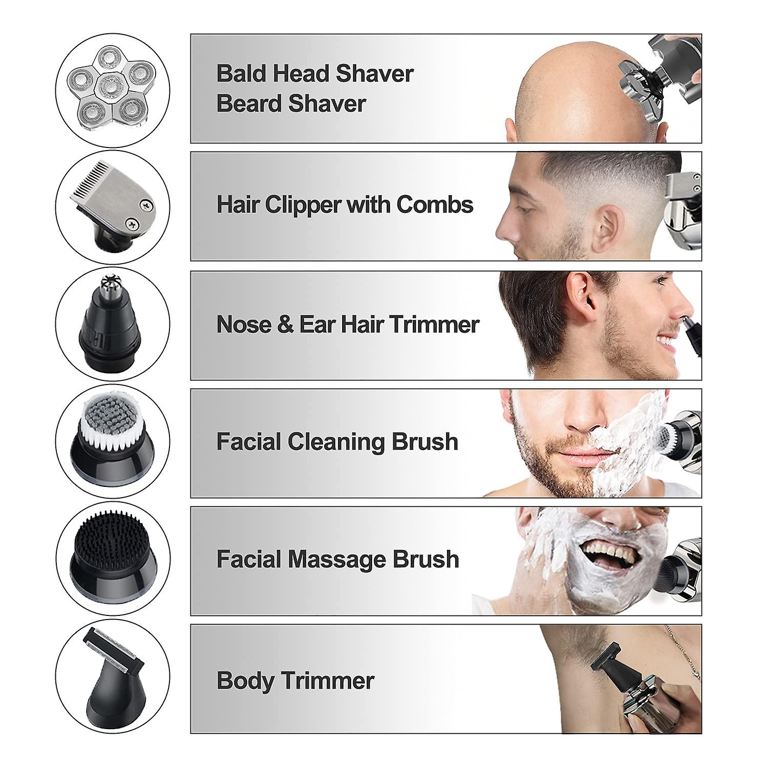 Upgraded Men's Bald Shaver, 6 In 1 Bald Shaver Waterproof Electric Led Display Rotary Shaver