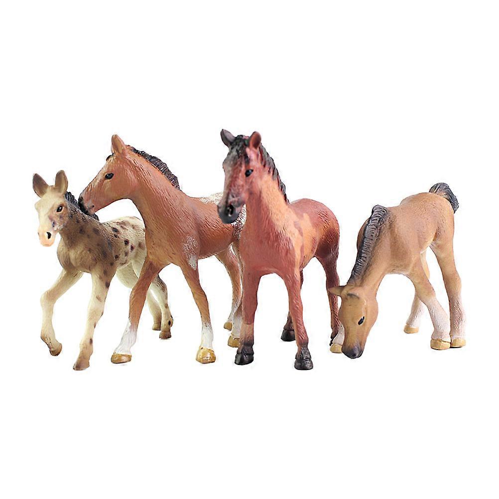 Brown Simulation Horse Ornaments Plastic Decoration for Home 4Pcs