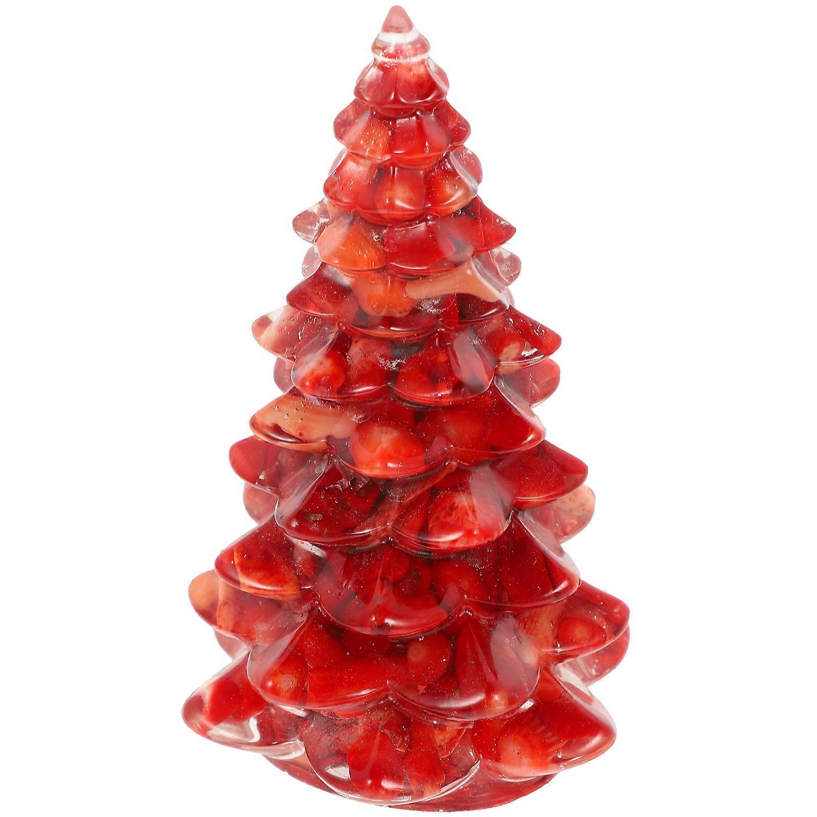Mini Christmas Tree Resin Figurine for Desktop Decor 3Pcs Red Set