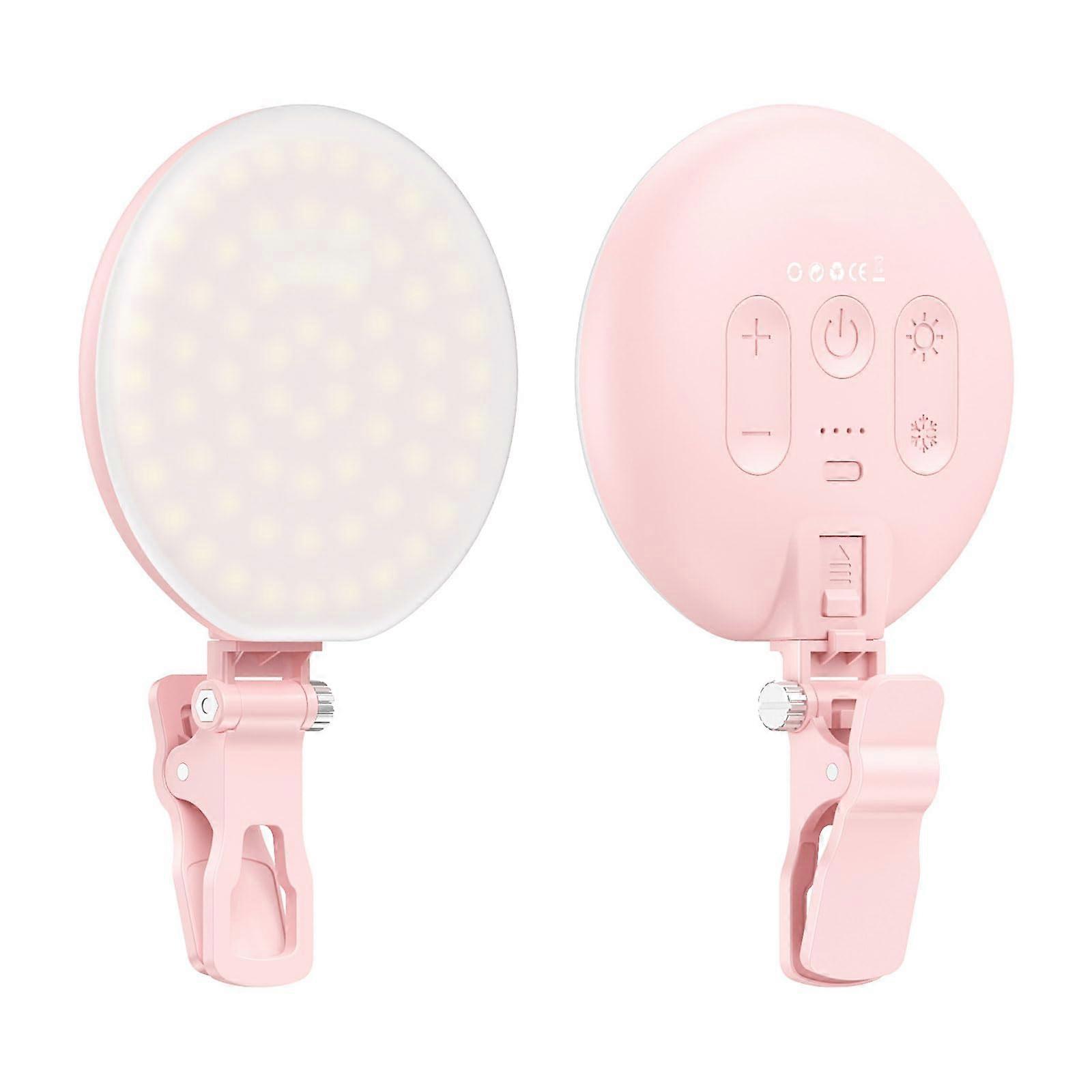 LED Video Shooting Light Portable LED Fill Light 3 Light Modes Dimmable ClipOn For Phone Or Laptop Pink 115x115x55mm