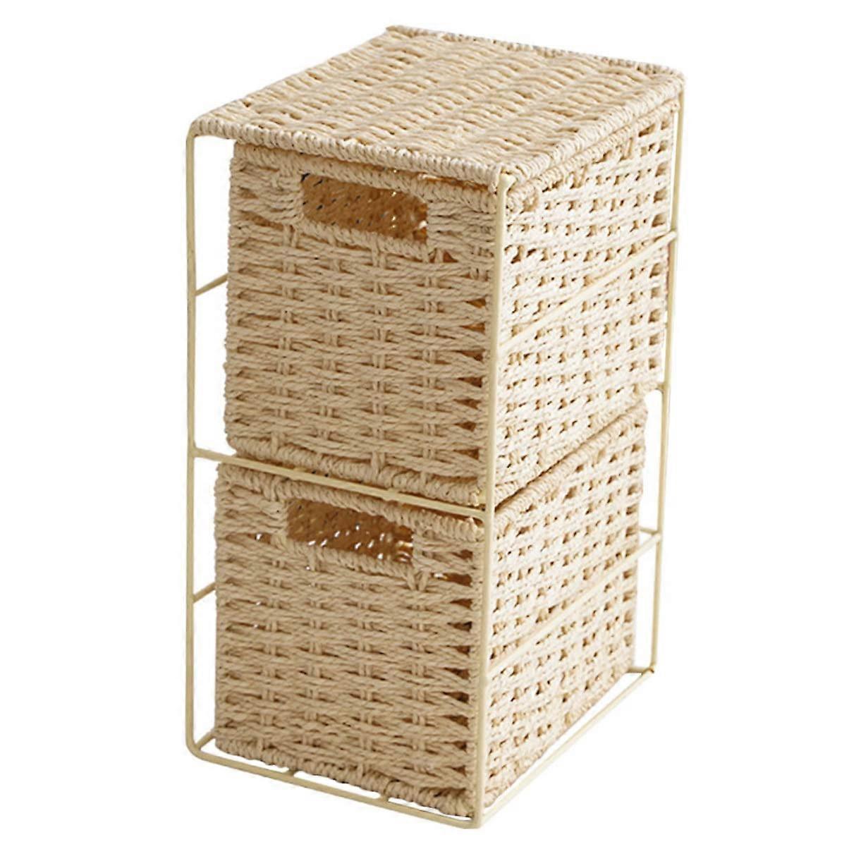 Dual-Layer Rattan Storage Basket for Home Organization - Stylish Practical Storage for Sundries, Toys, Snacks, Laundry