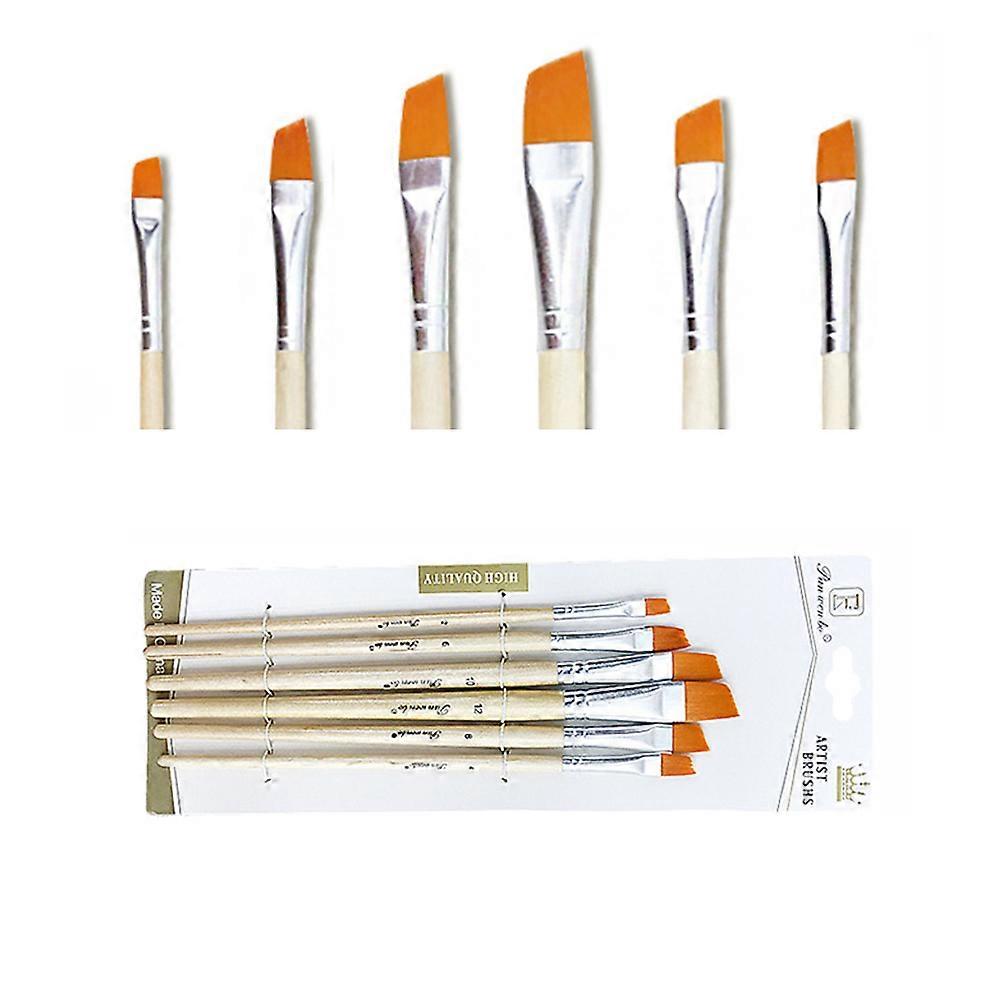 Artist Paint Brushes 6 Set Wood Handle Brushes Diagonal Peak For Professional Artists Assorted Color Applies Colors Evenly