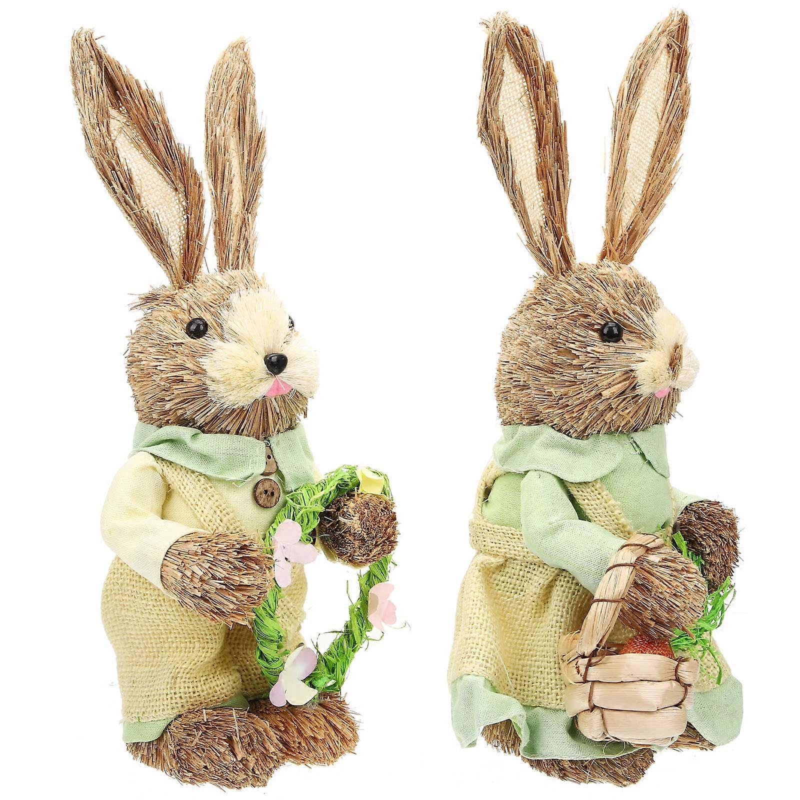 Straw Woven Bunny Figurines for Spring Decor 4Pcs Easter Decoration