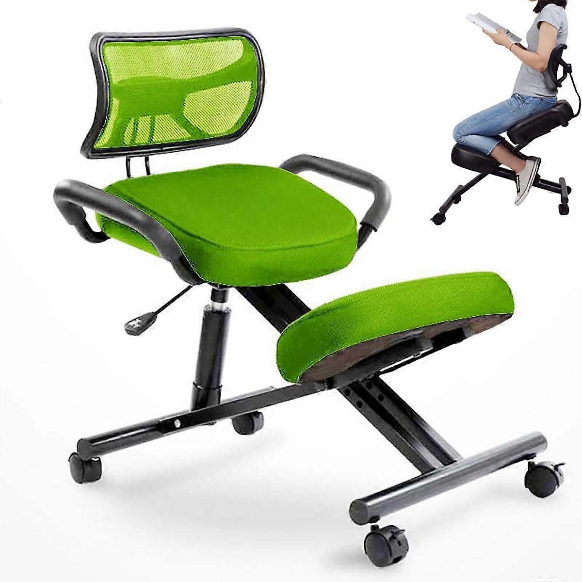 Ergonomic Kneeling Stool With Back Support, Adjustable Height, Rollers, Angled Seat Cushion For Home And Office Use