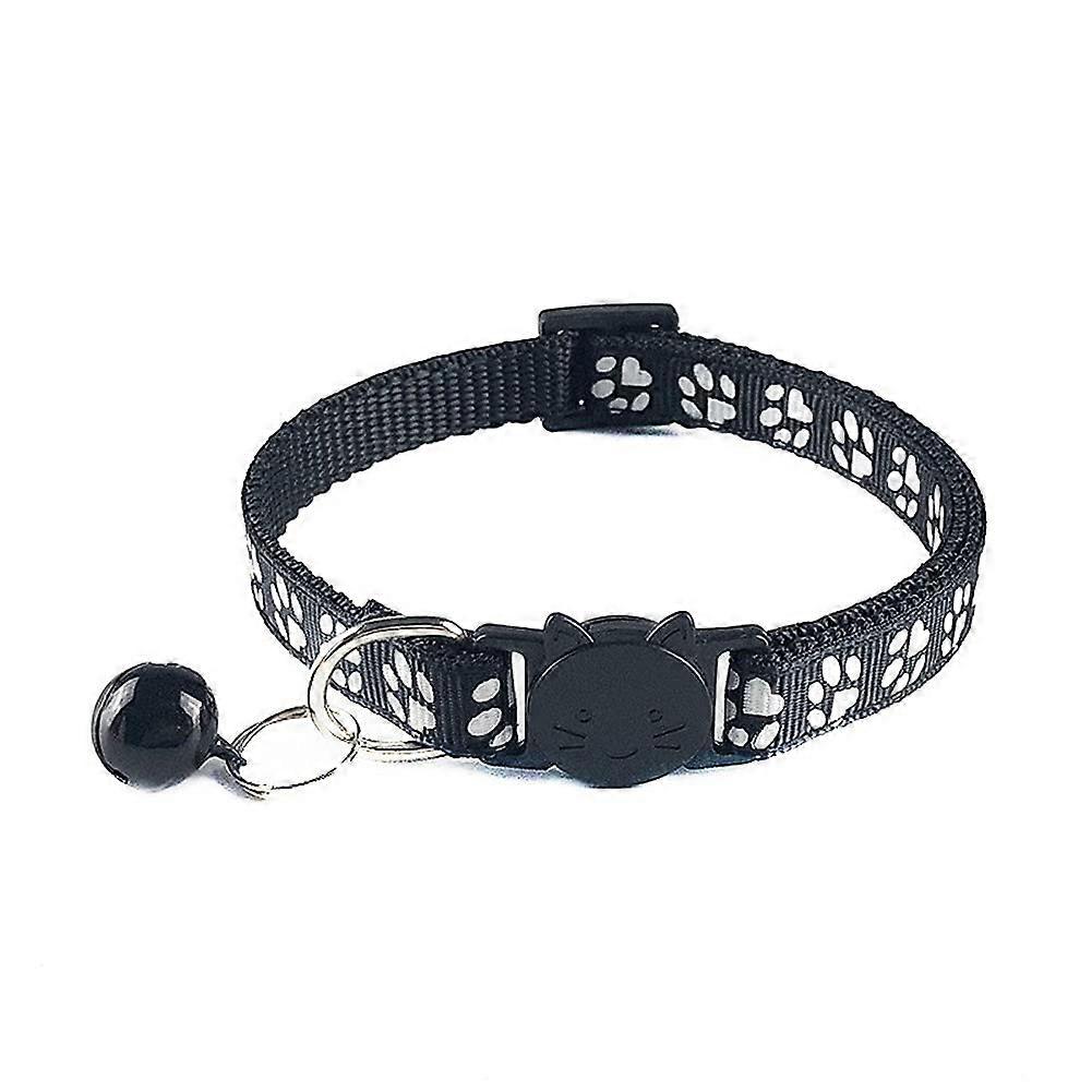 Reflective Cat Collar With Bell And Release, Adjustable 1932cm, Black Pet Kitten Collar