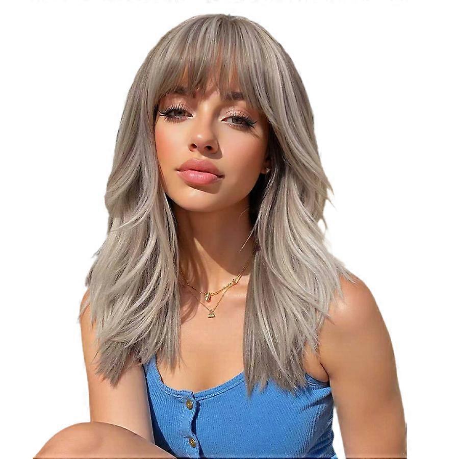 Shoulder-Length Wavy Synthetic Wig for Women - Heat-Resistant Daily Wear Hairpiece