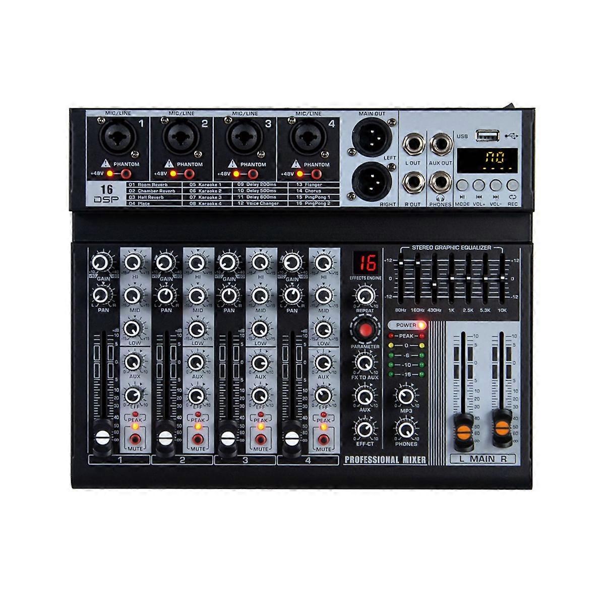 4 Channel Audio Mixer Digital Mixer Sound Card EU Plug