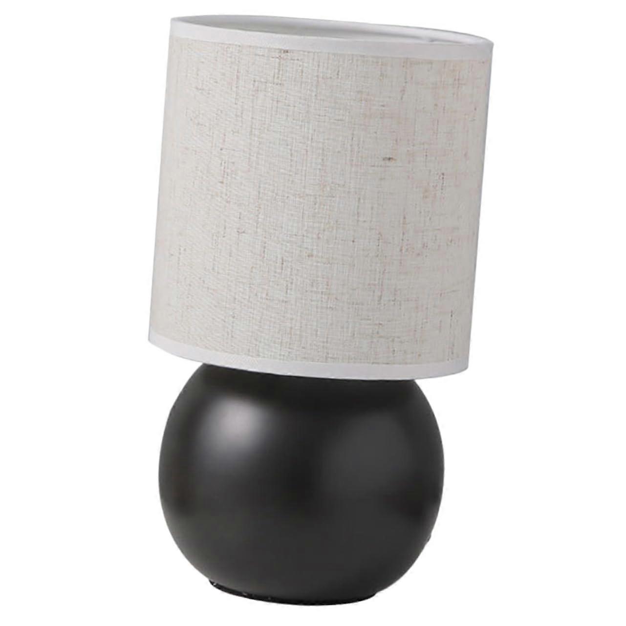 Vintage Ceramic Table Lamp With USB Button Warm Light Compact Bedside Desk Light Matte Black Base Grey Linen Shade