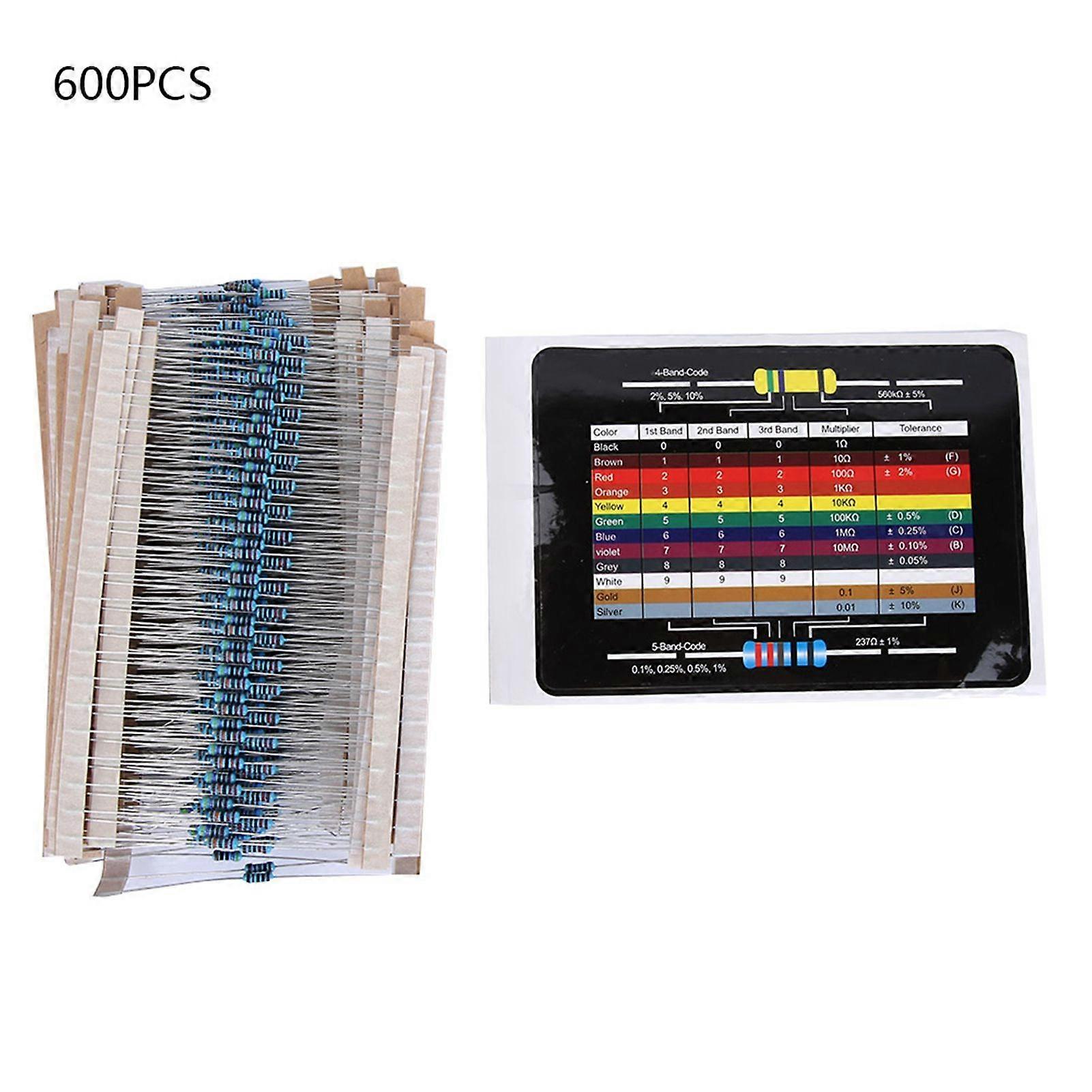 600Pcs Lot 1/4W 1% Metal Film Resistor Kit 101M 30 Values Assorted Resistors Each 20pcs