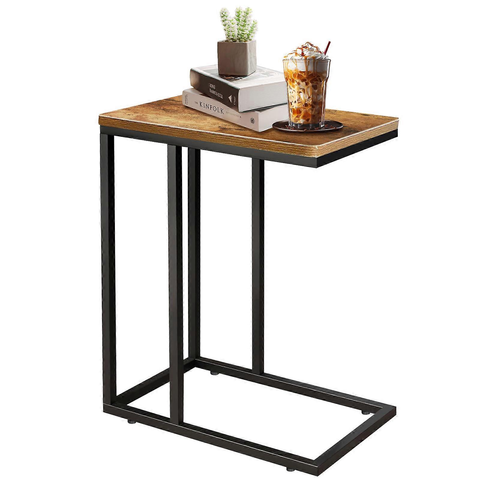 Sofa Side Table CShaped With Adjustable Feet, 51 X 35 X 62 Cm, Bedside Table, Modern Industrial Metal Frame