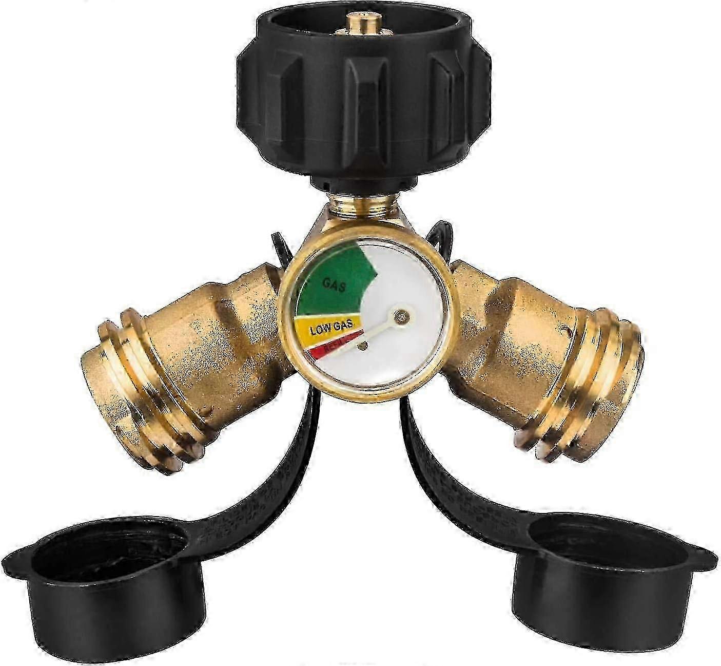 Propane Splitter Y-Splitter Adapter with Gauge Solid Brass Leak Detector Gas Pressure
