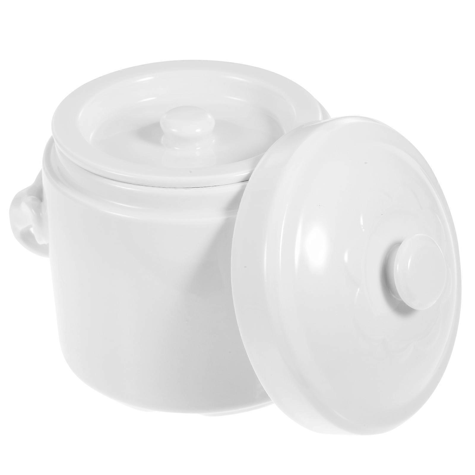 Pot With Handle Ceramic Stewing Pot Kitchenware Design White Soup Container 520ML 1Set