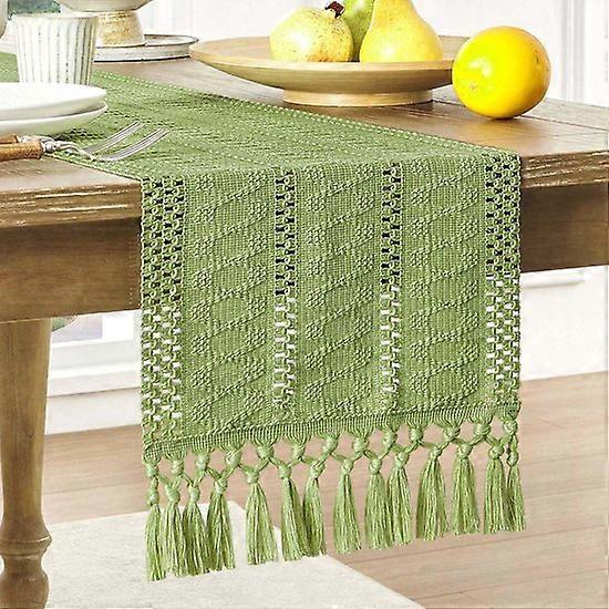 Bohemian Style Cotton and Linen Table Runner - 30 x 275 cm Rustic Farmhouse Table Runner - Woven Farmhouse Decor - Table Runner with Knotted Tassels