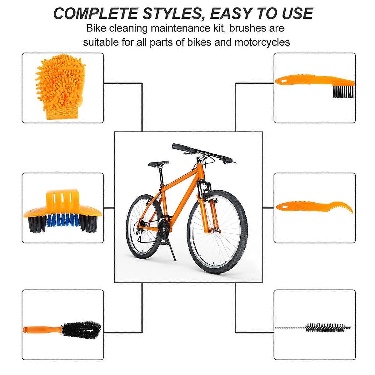 Bike Chain Cleaning Brush Set For Cyclists Ergonomic Handle Nylon Material 16 Pcs Assorted Color