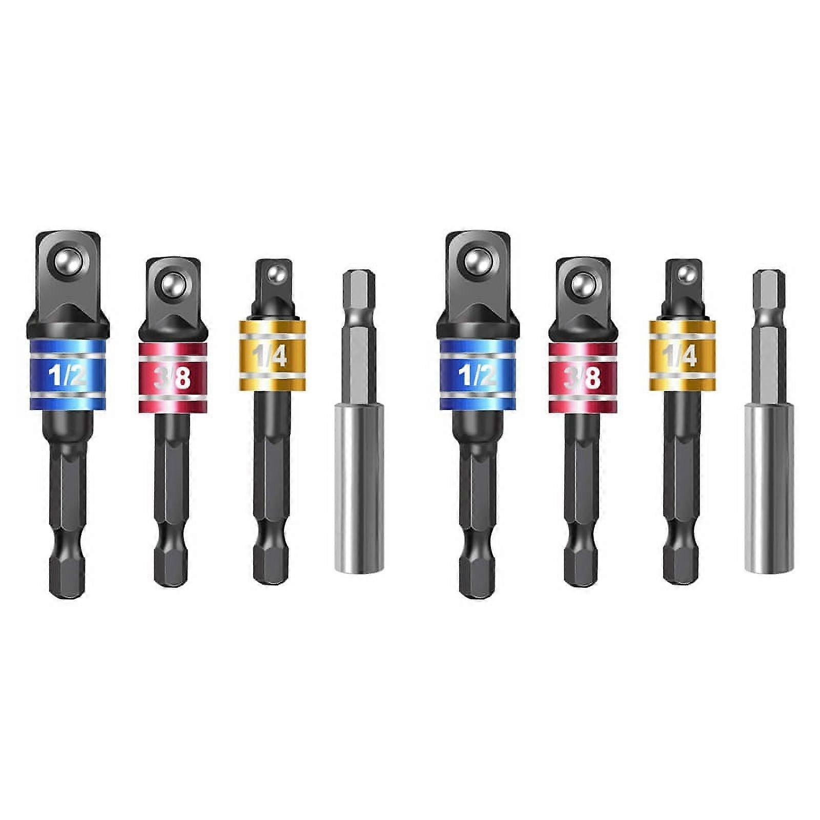 8 Pieces Impact Driver Socket Adapter Set for 1/4 Inch Hex to Square Socket Turn Power Drill Into Nut Driver