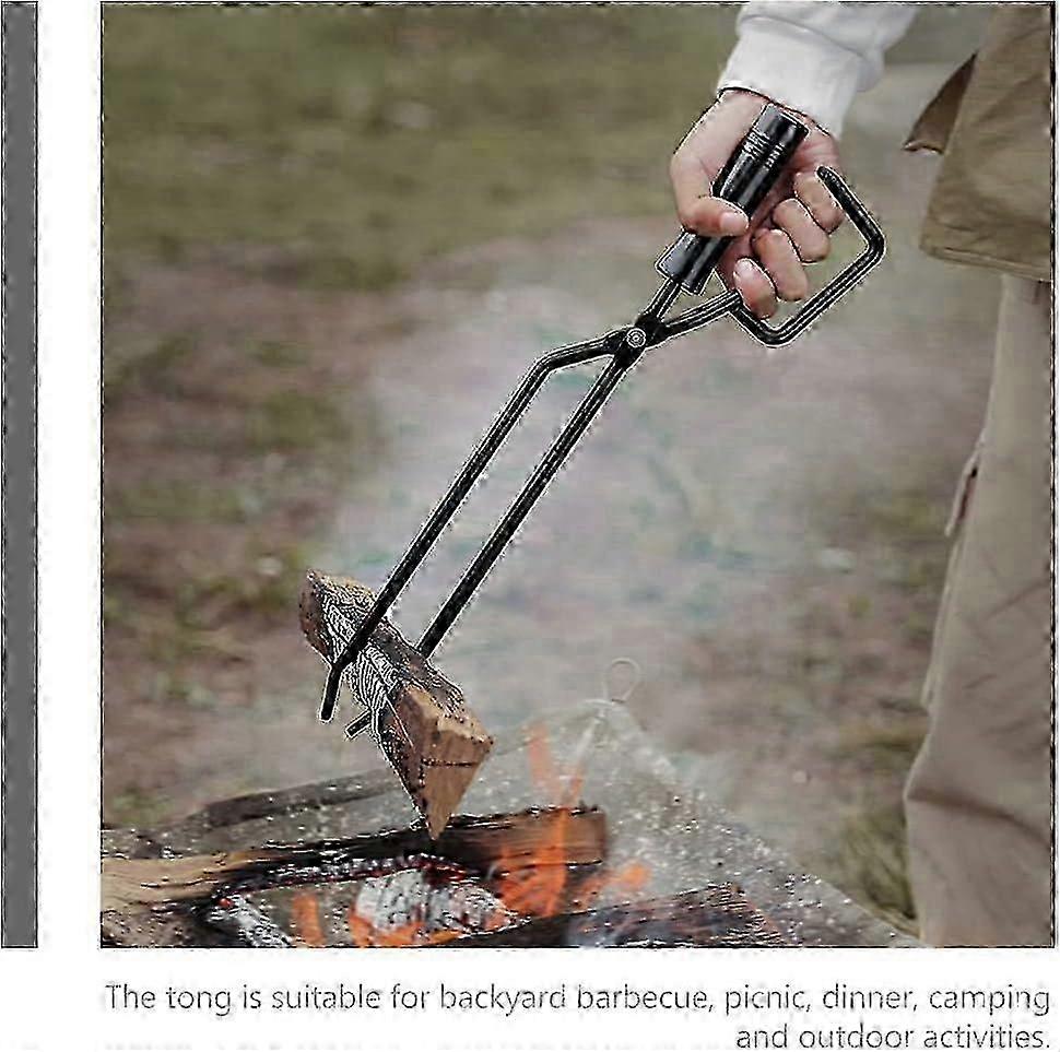 ملقط الموقد ، ملقط الحطب الفولاذ المقاوم للصدأ سجل المختطف مع مقبض الخشب - الفحم المشبك أدوات مكان النار الملحقات (1 قطعة ، أسود)