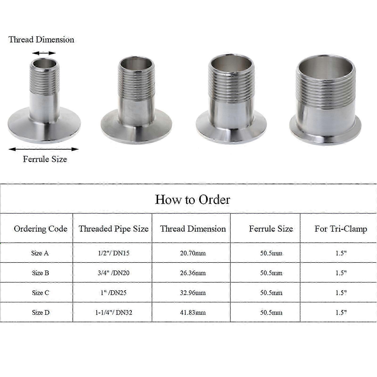 Stainless Steel Sanitary Pipe Fitting Hose Barbed Adapter Clamp Fitting DN15/20/25/32 Tri-clamp Adapter Quick Connector