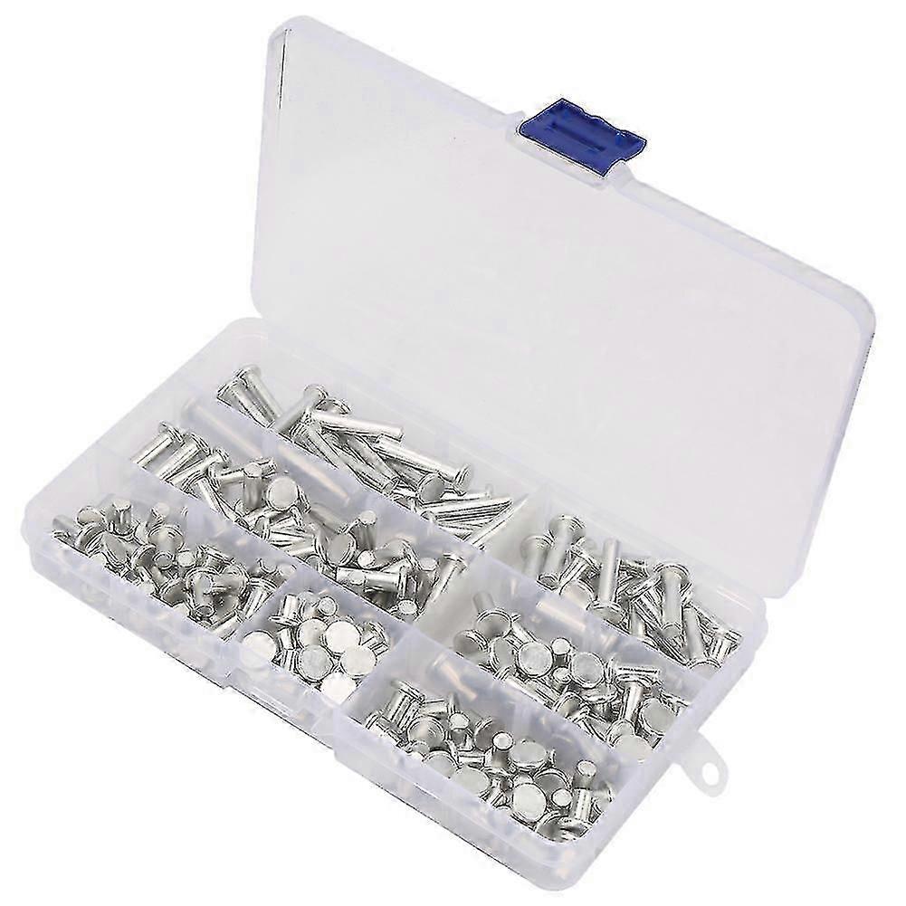 190pcs M5 Flat Head Solid Aluminum Rivets Assortment Kit Length 6/8/10/12/16/20/25mm