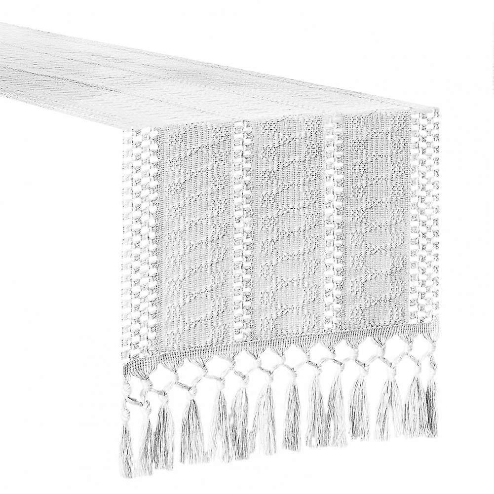 Boho Table Runner Farmhouse Woven Macrame Table Runner Home Decor Rustic Table Runner with Tassel Edges for Dining Decor