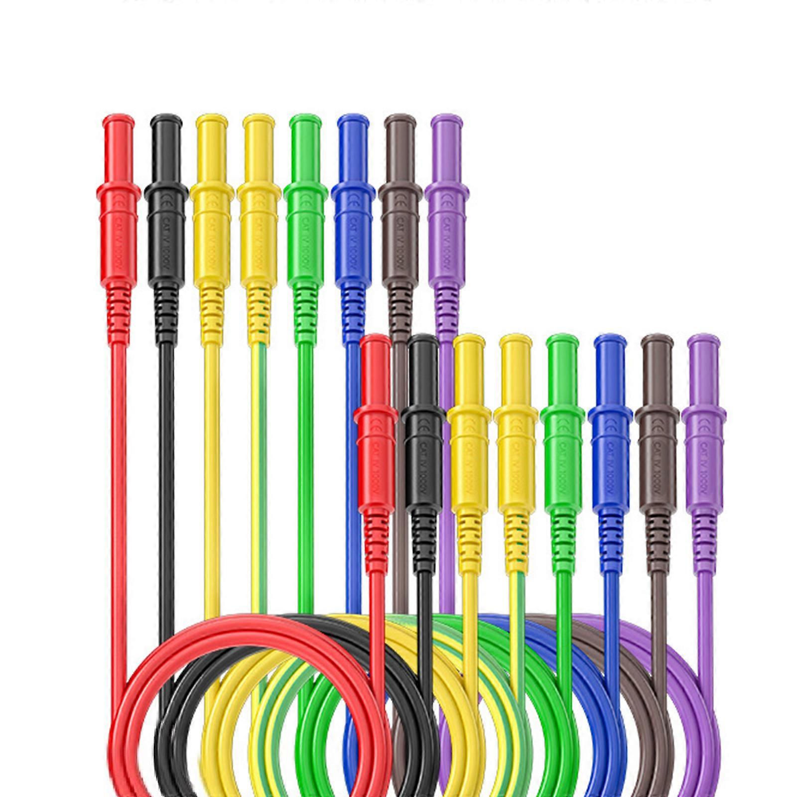 Pack of 8 Flexible 4mm Banana Test Probes Insulated Silicone Leads 100cm Length for Professional Electronics Measurement Multicolor