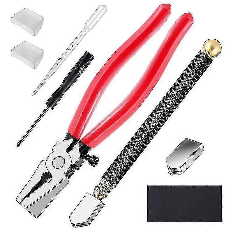 Precision Glass Cutter Set with Replaceable Heads & Rubber Grip Pliers