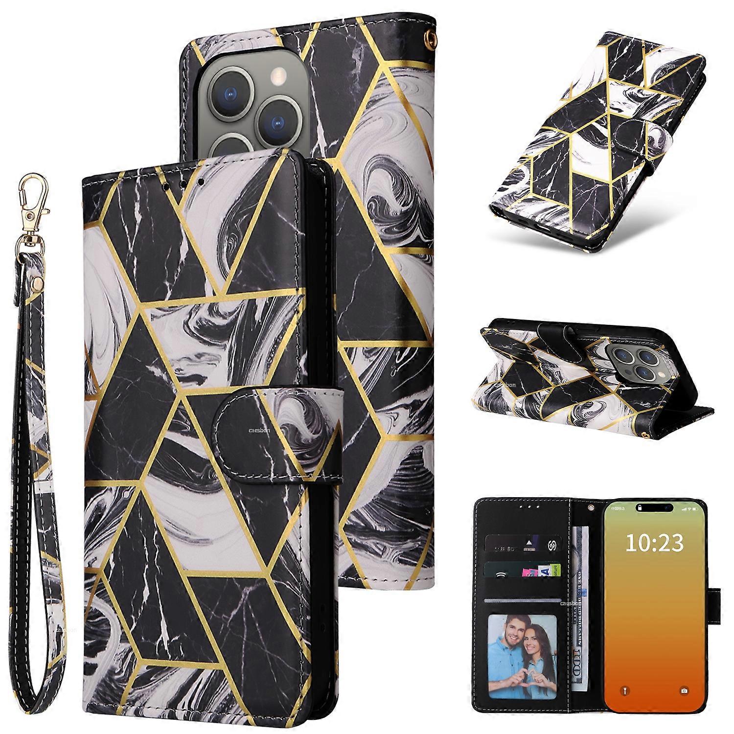 Marble Bronzing Stitching Leather Phone Case