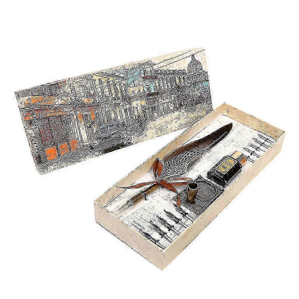 Antique Feather Pen Writing Set with Pen Rod, Ink Bottle, 10 Pcs Pen Nib and Nib Base