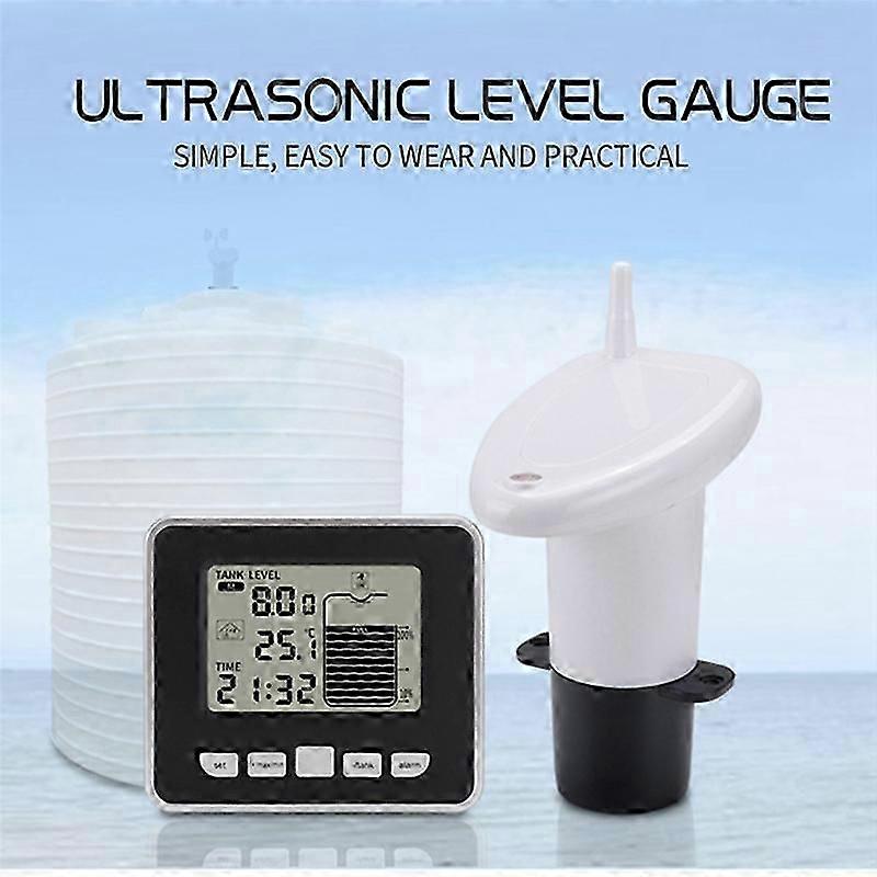 Wireless Ultrasonic Water Tank Liquid Level Meter with Temperature Sensor Water Level Time Display L